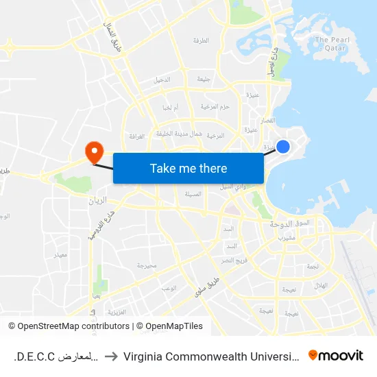 D.E.C.C Exhibition Center to Virginia Commonwealth University - Qatar map