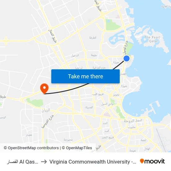 Al Qassar to Virginia Commonwealth University - Qatar map