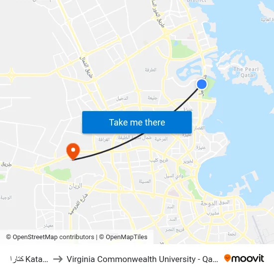 Katara to Virginia Commonwealth University - Qatar map