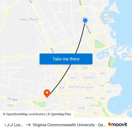 Lusail to Virginia Commonwealth University - Qatar map