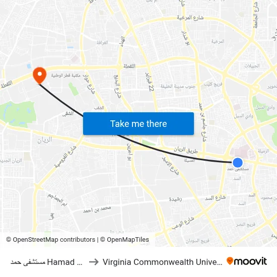 Hamad Hospital to Virginia Commonwealth University - Qatar map