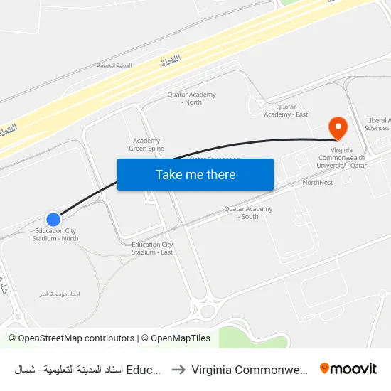 Education City Stadium - North to Virginia Commonwealth University - Qatar map