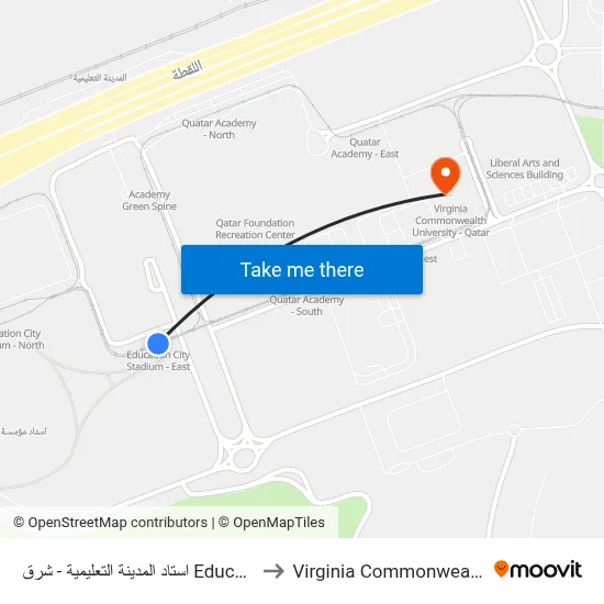 Education City Stadium - East to Virginia Commonwealth University - Qatar map