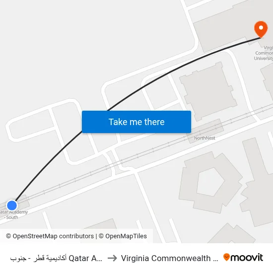 Qatar Academy – South to Virginia Commonwealth University - Qatar map