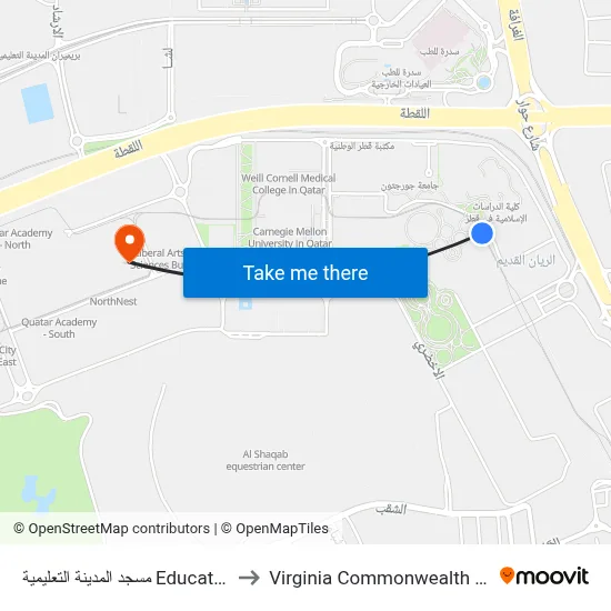Education City Mosque to Virginia Commonwealth University - Qatar map