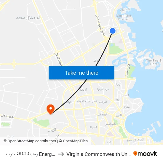Energy City South to Virginia Commonwealth University - Qatar map
