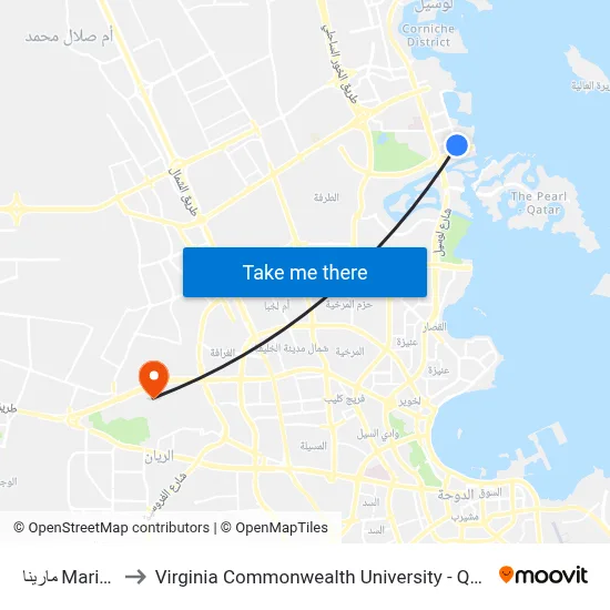 Marina to Virginia Commonwealth University - Qatar map