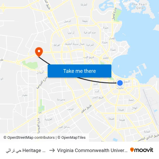 Heritage Quarter to Virginia Commonwealth University - Qatar map