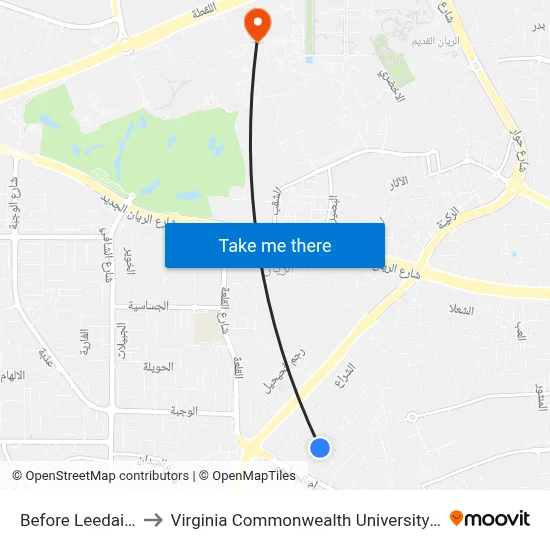 Before Leedaid Street to Virginia Commonwealth University - Qatar map