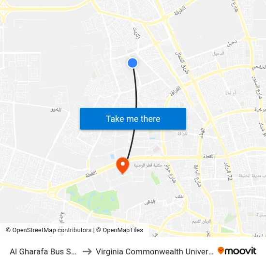 Al Gharafa Bus Station 1 to Virginia Commonwealth University - Qatar map