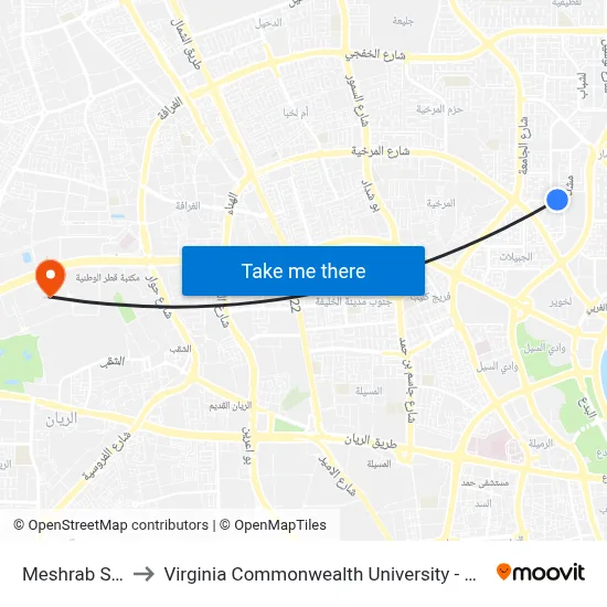 Meshrab St 1 to Virginia Commonwealth University - Qatar map