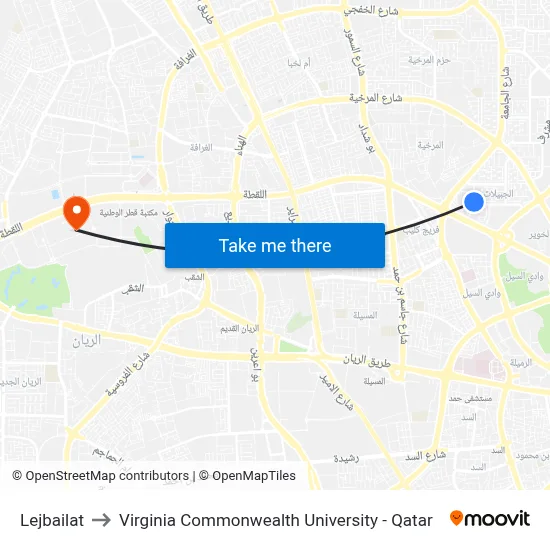 Lejbailat to Virginia Commonwealth University - Qatar map