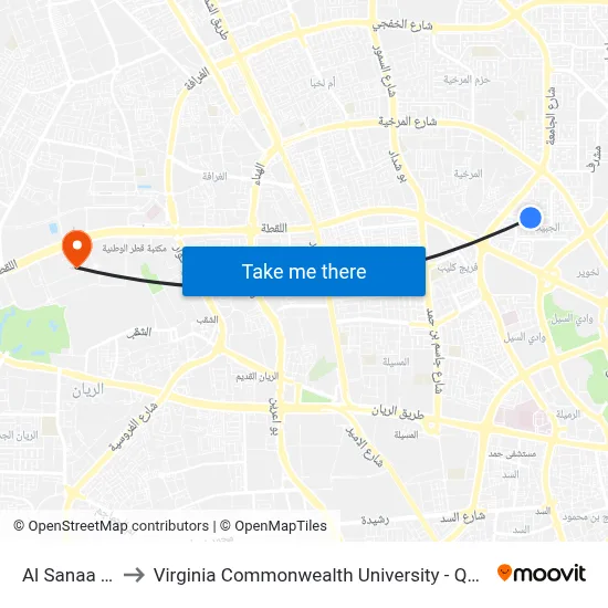 Al Sanaa Street to Virginia Commonwealth University - Qatar map