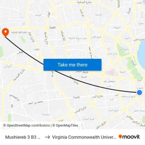 Mushiereb 3 B3 Building to Virginia Commonwealth University - Qatar map