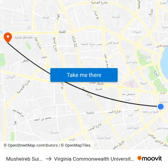 Musheireb Suites 1 to Virginia Commonwealth University - Qatar map