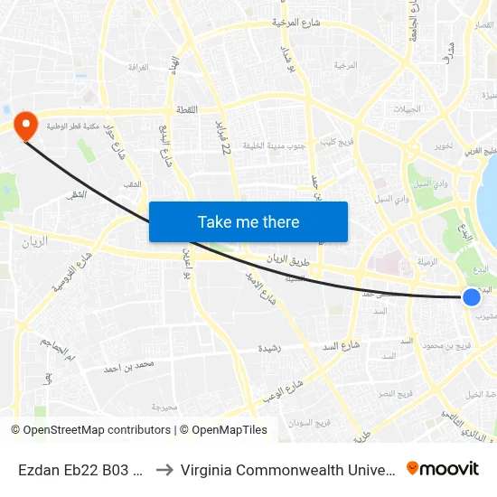 Ezdan Eb22 B03 Building to Virginia Commonwealth University - Qatar map