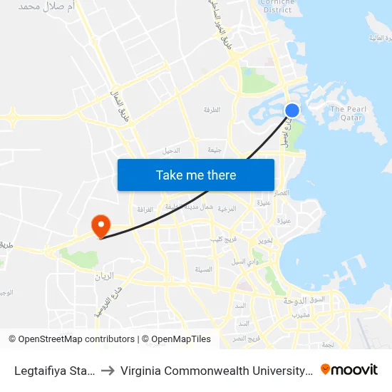 Legtaifiya Station to Virginia Commonwealth University - Qatar map