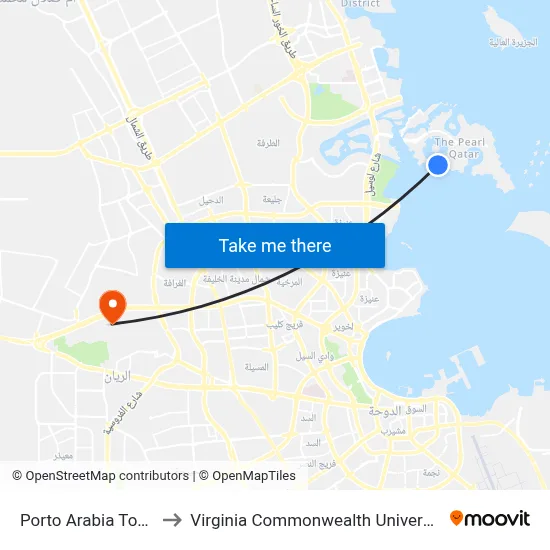 Porto Arabia Tower-30 to Virginia Commonwealth University - Qatar map