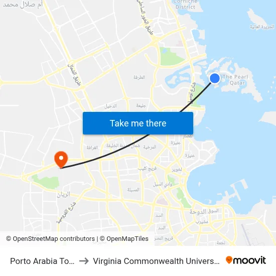Porto Arabia Tower-6 to Virginia Commonwealth University - Qatar map