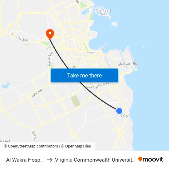 Al Wakra Hospital 3 to Virginia Commonwealth University - Qatar map