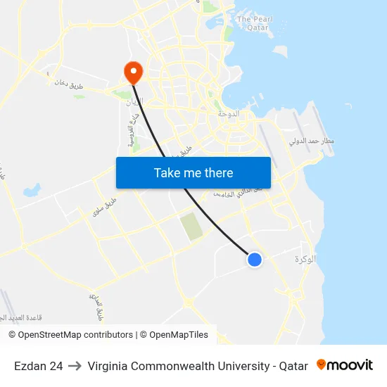 Ezdan 24 to Virginia Commonwealth University - Qatar map