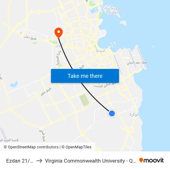 Ezdan 21/22 to Virginia Commonwealth University - Qatar map