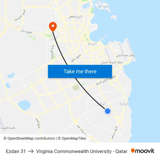 Ezdan 31 to Virginia Commonwealth University - Qatar map