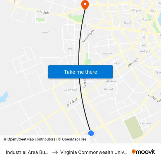 Industrial Area Bus Station to Virginia Commonwealth University - Qatar map