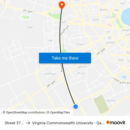 Street 37 B to Virginia Commonwealth University - Qatar map