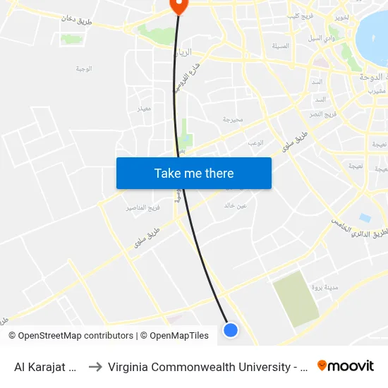 Al Karajat Street 3 to Virginia Commonwealth University - Qatar map