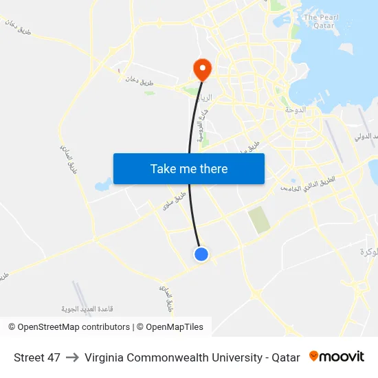 Street 47 to Virginia Commonwealth University - Qatar map