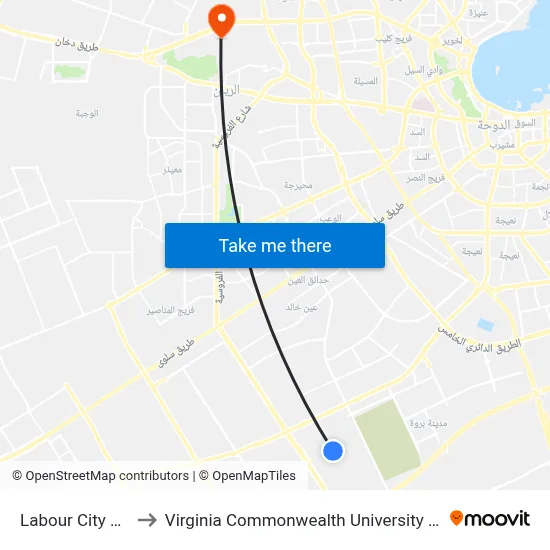 Labour City Park to Virginia Commonwealth University - Qatar map