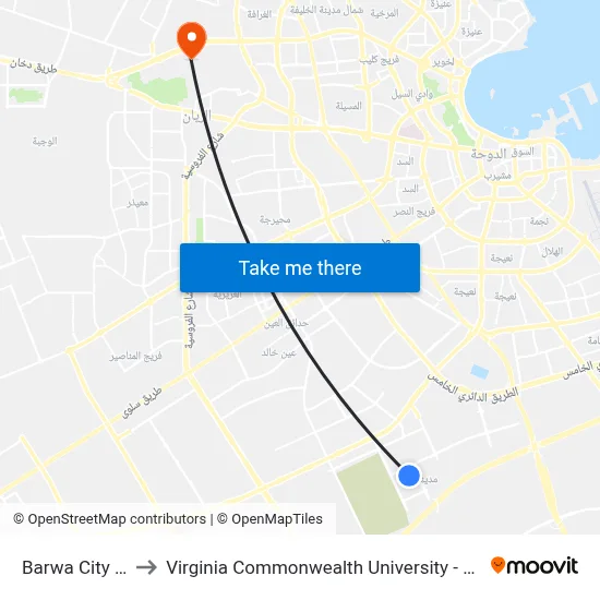 Barwa City B3 to Virginia Commonwealth University - Qatar map
