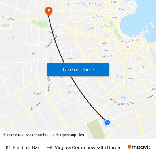 K1 Building, Barwa City to Virginia Commonwealth University - Qatar map