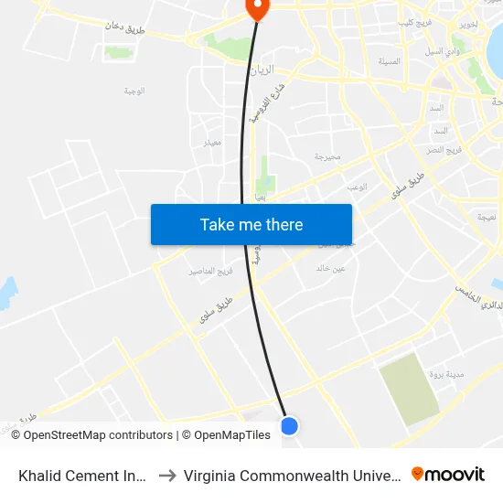 Khalid Cement Industries to Virginia Commonwealth University - Qatar map