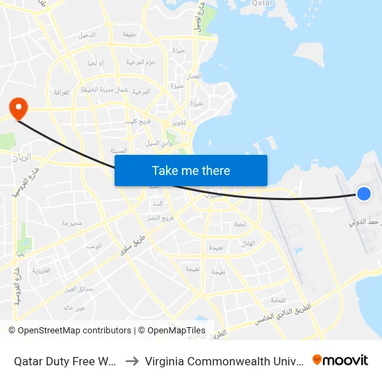 Qatar Duty Free Warehouse to Virginia Commonwealth University - Qatar map