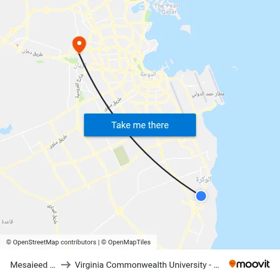 Mesaieed Rd to Virginia Commonwealth University - Qatar map