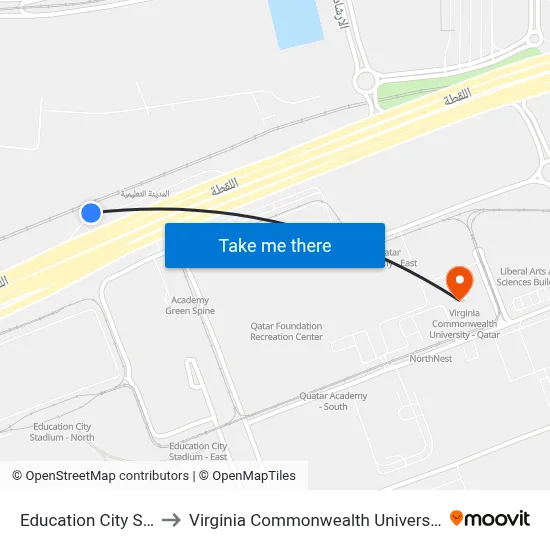 Education City Station to Virginia Commonwealth University - Qatar map
