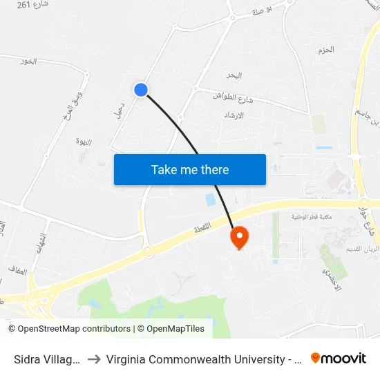Sidra Village 1 to Virginia Commonwealth University - Qatar map