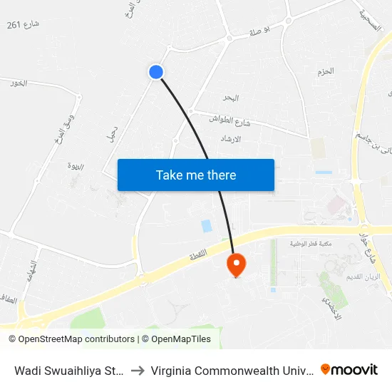 Wadi Swuaihliya Street (Stop C) to Virginia Commonwealth University - Qatar map
