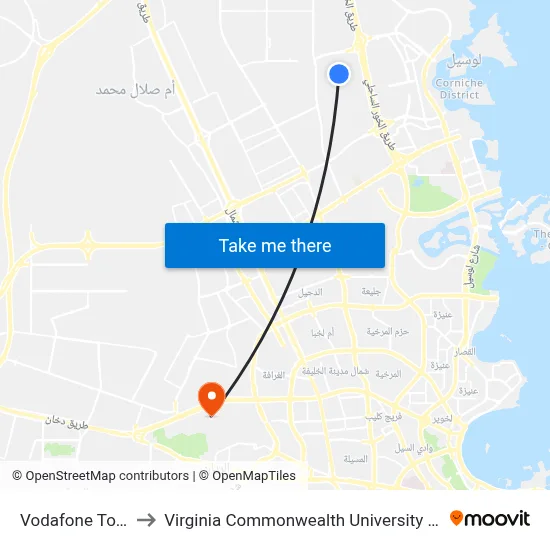 Vodafone Tower to Virginia Commonwealth University - Qatar map