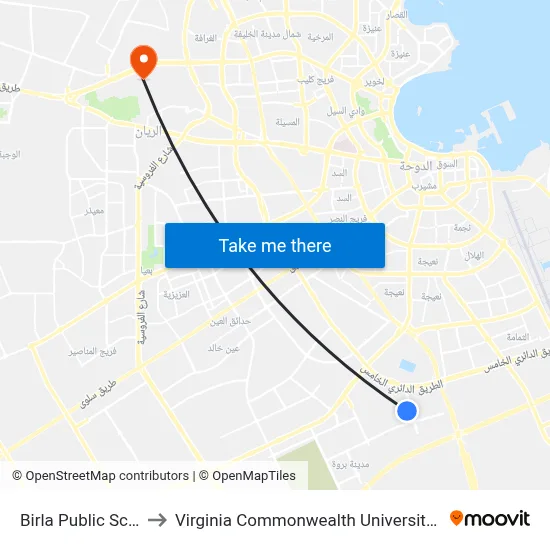 Birla Public School to Virginia Commonwealth University - Qatar map