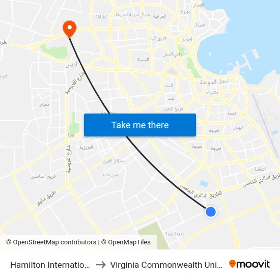 Hamilton International School to Virginia Commonwealth University - Qatar map
