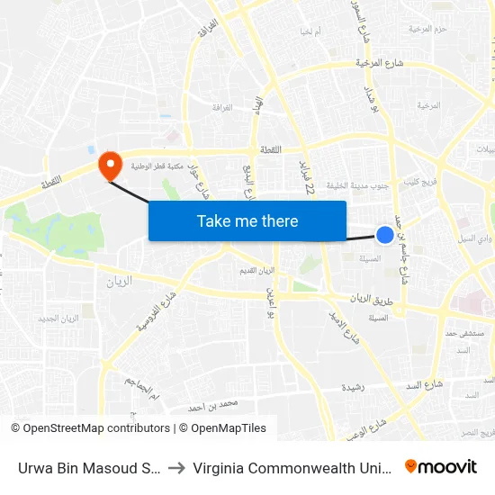 Urwa Bin Masoud Street (Stop-A) to Virginia Commonwealth University - Qatar map