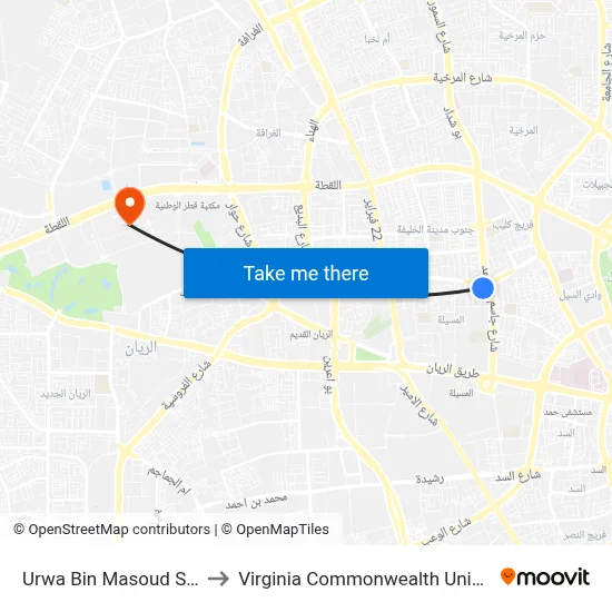 Urwa Bin Masoud Street (Stop-B) to Virginia Commonwealth University - Qatar map