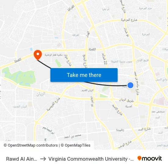 Rawd Al Ain St. to Virginia Commonwealth University - Qatar map