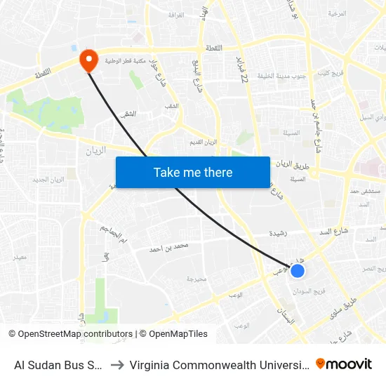 Al Sudan Bus Station to Virginia Commonwealth University - Qatar map