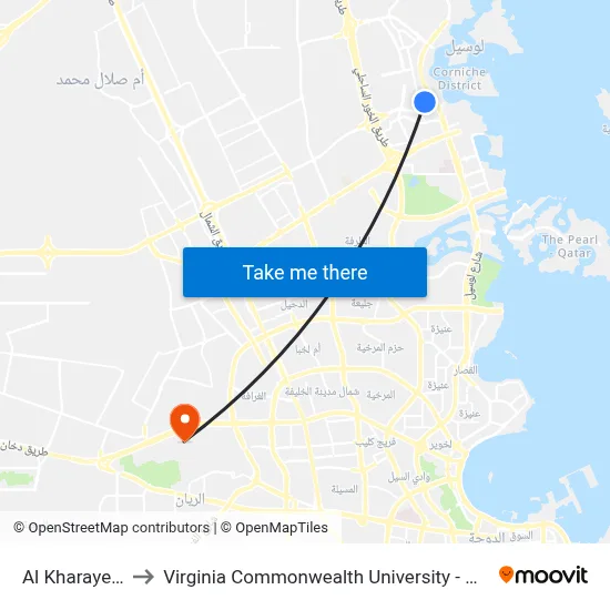 Al Kharayej 4 to Virginia Commonwealth University - Qatar map