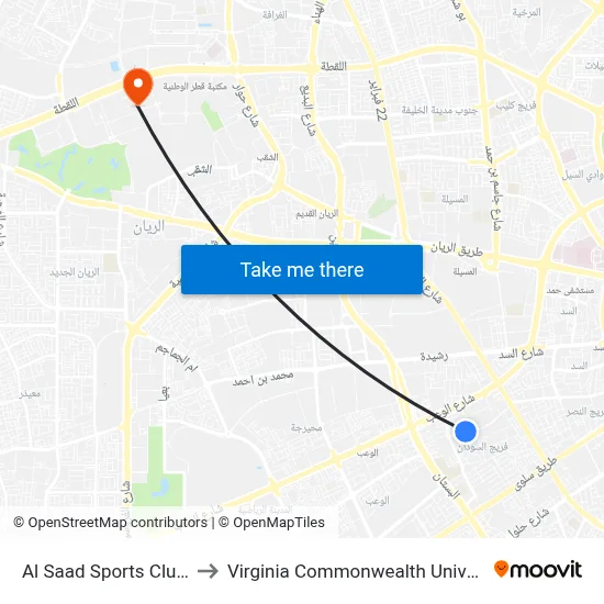Al Saad Sports Club Stop 1 to Virginia Commonwealth University - Qatar map
