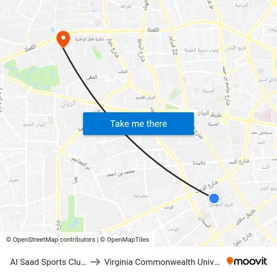 Al Saad Sports Club Stop 2 to Virginia Commonwealth University - Qatar map